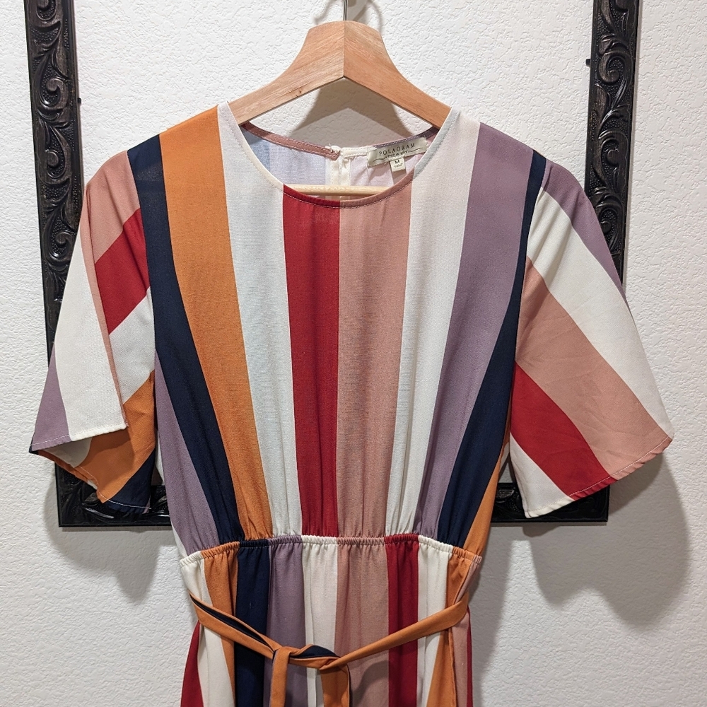 FREE SHIP | Size M | Asymmetric, Floor Length, Warm Retro Stripes | Polagram